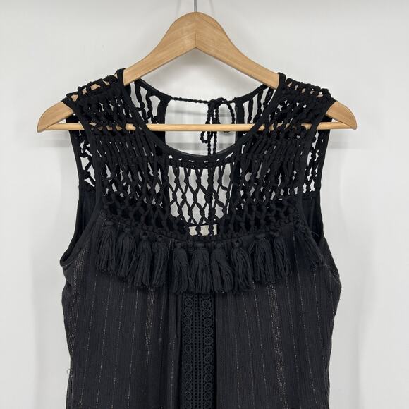 Anthropologie Maeve Abilene Maxi Dress Size M Black Crochet Tassel Cotton Lurex - Picture 3 of 11